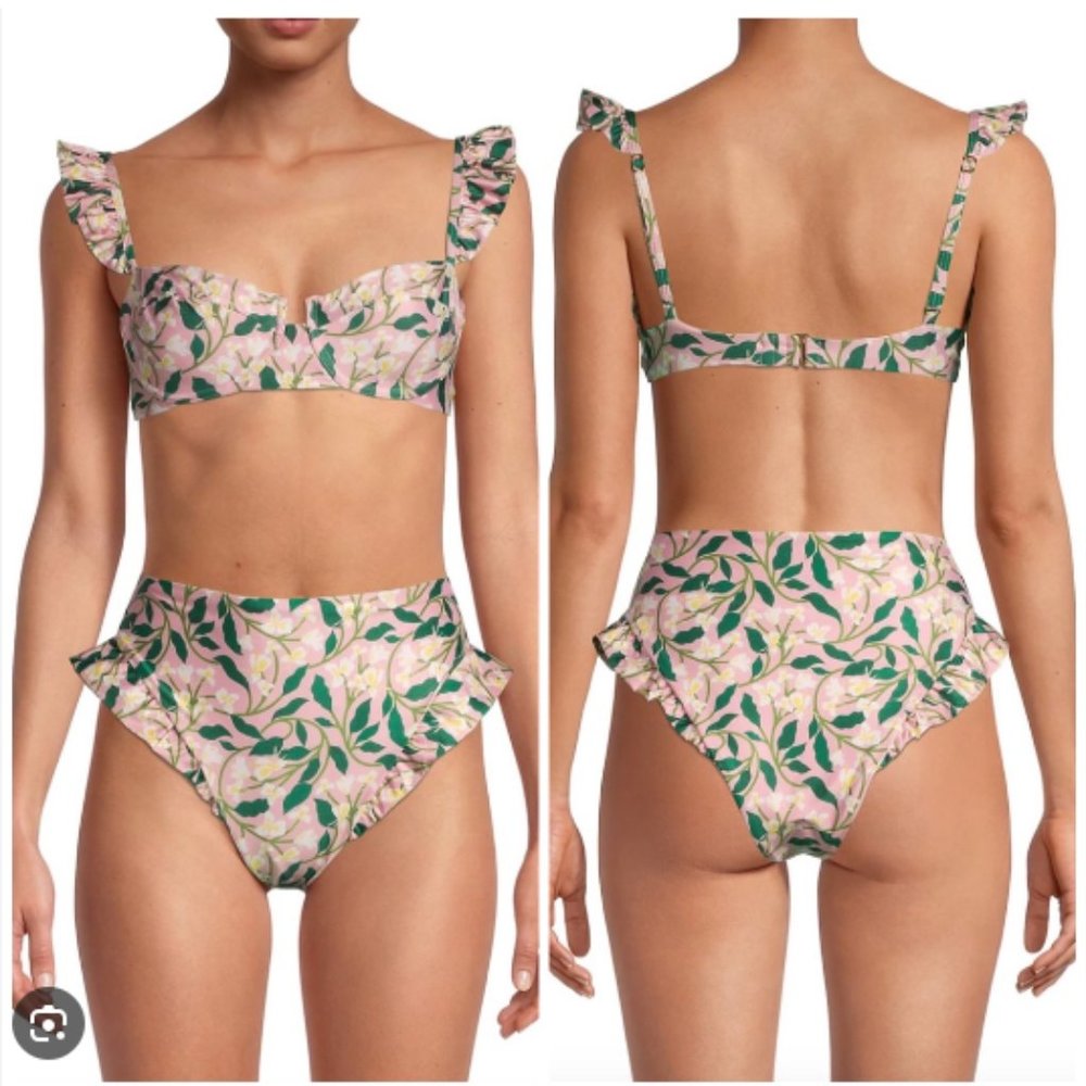 Agua by Agua Bendita Pink Floral Ruffle High-Waist Bikini